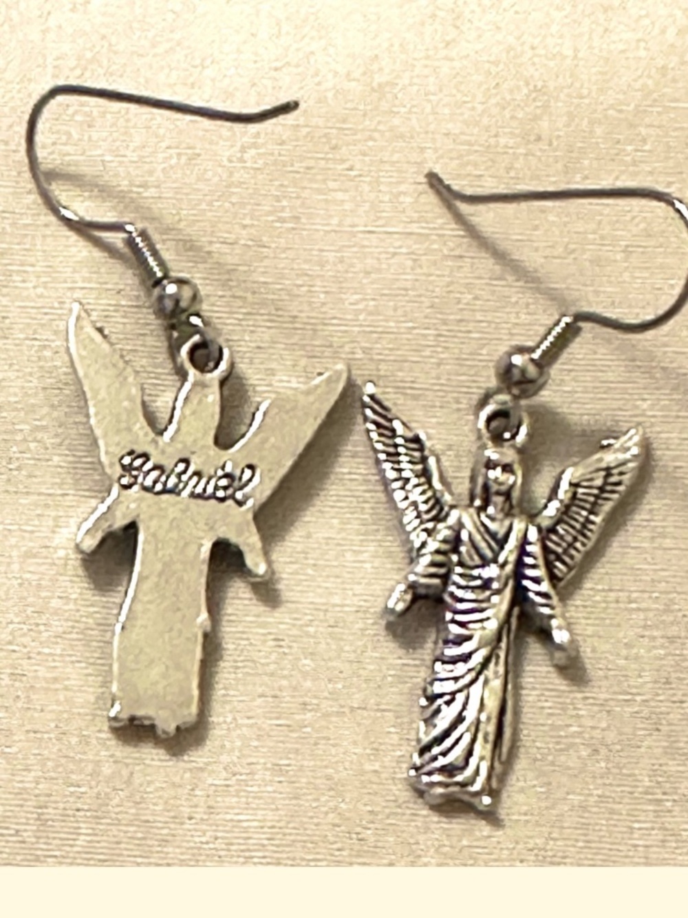 Archangel Gabriel Earrings Silver Tone Angel Dangle Handmade Divine Messenger